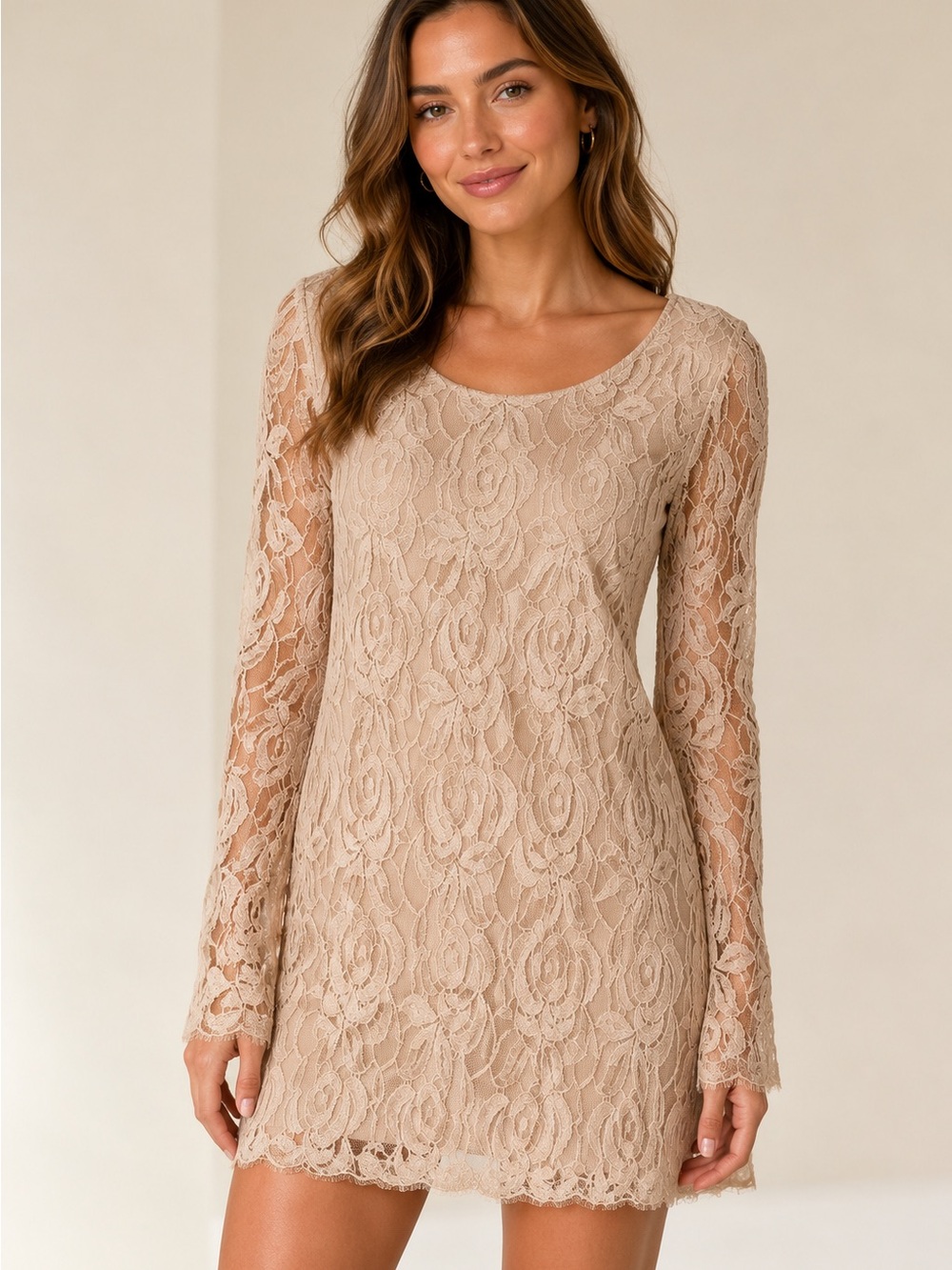 Fire Los Angeles Beige Lace lined mini dress in Excel